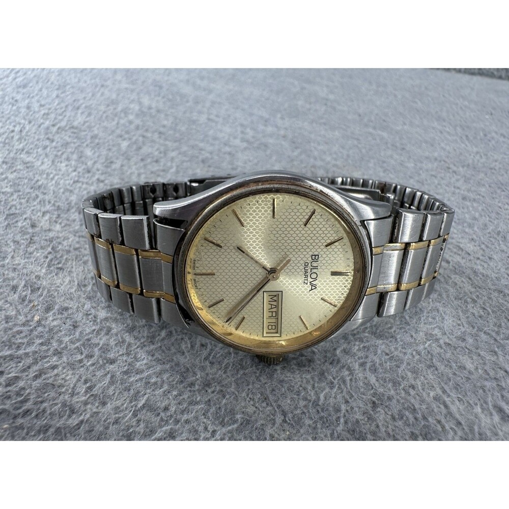 BULOVA QUARTZ 90C67 Two Tone Band Watch AS